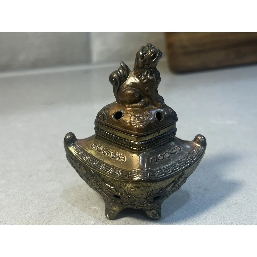 RARE Brass Incense Holder With Dragon & Lion Decorations